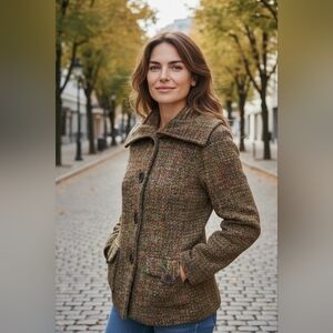 Tribal Wool Blend Tweed Jacket Grannycore Eclectic Grandpa Shawl Collar Size S